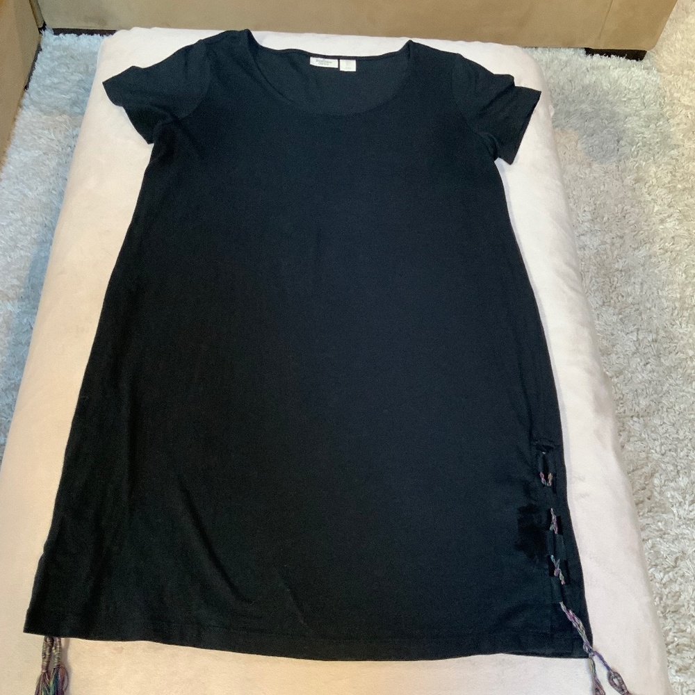 Beacon Cove Black L Short Sleeve Jersey Dress w/cute side detail Beach Cover up - Picture 2 of 9